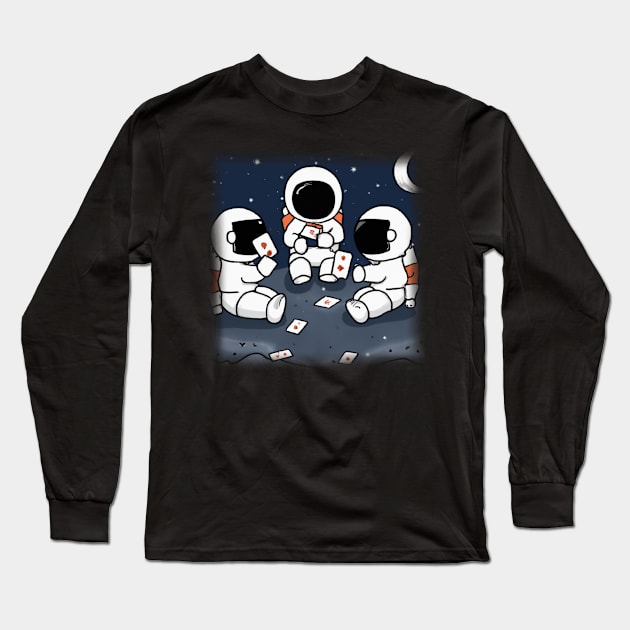 Astronaut Playing Cards In Space Long Sleeve T-Shirt by maxdax